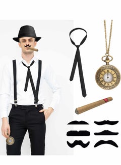Excefore Men Fancy Dress Accessories, Fancy Dress Accessories Set 5 Pieces Set Includings Beret Hat, Adjustable Elastic Suspenders, Bow Tie, Vintage Pocket Watch and Toy Handle  - Image 3