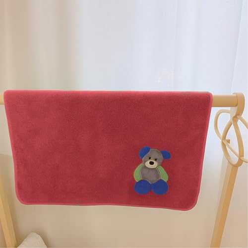 MAXOSHINE Microfiber Kids Bath Towels-Quick Drying Towels for Unisex Kids-Teddy Bear Print Baby Towel for Boys and Girls-70 x 140 Cms (Pack of 1,Red) - Image 3