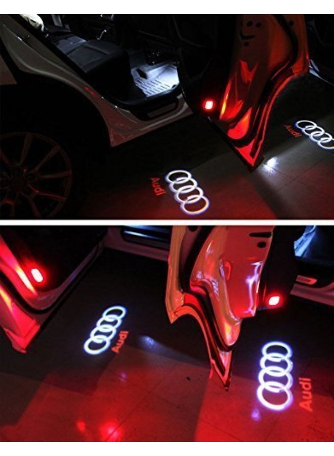 Vierex 2Pcs Never Fade LED Door Light Logo Projector for Audi | HD Ghost Shadow Puddle Light Compatible with A3 A4 A5 A6 A7 A8 Q3 Q5 Q7 R8 TT RS S Models 2003–2024 | No Fade Glass Lens (4 Rings + Letter) - Image 1