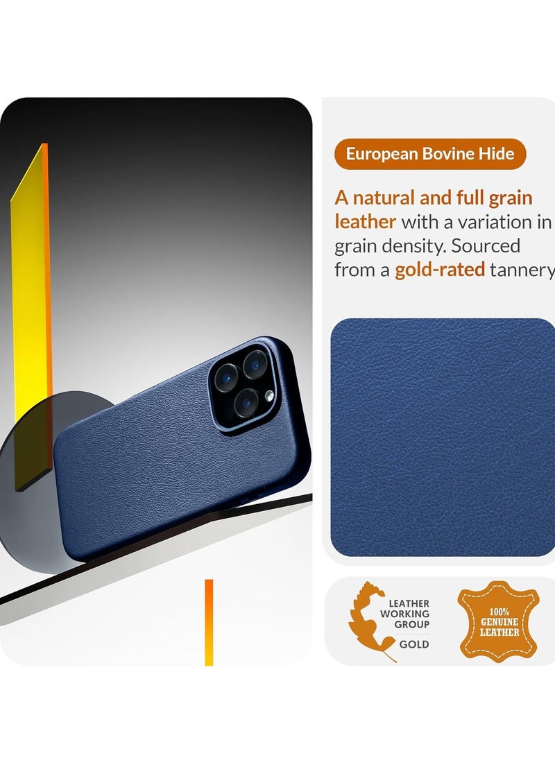 Raxoom Classic European Leather Phone Case for iPhone 16 Pro Max â€“ Azzurro Blue, Smoothens & Softens Over Time, Compatible with MagSafe - Image 3