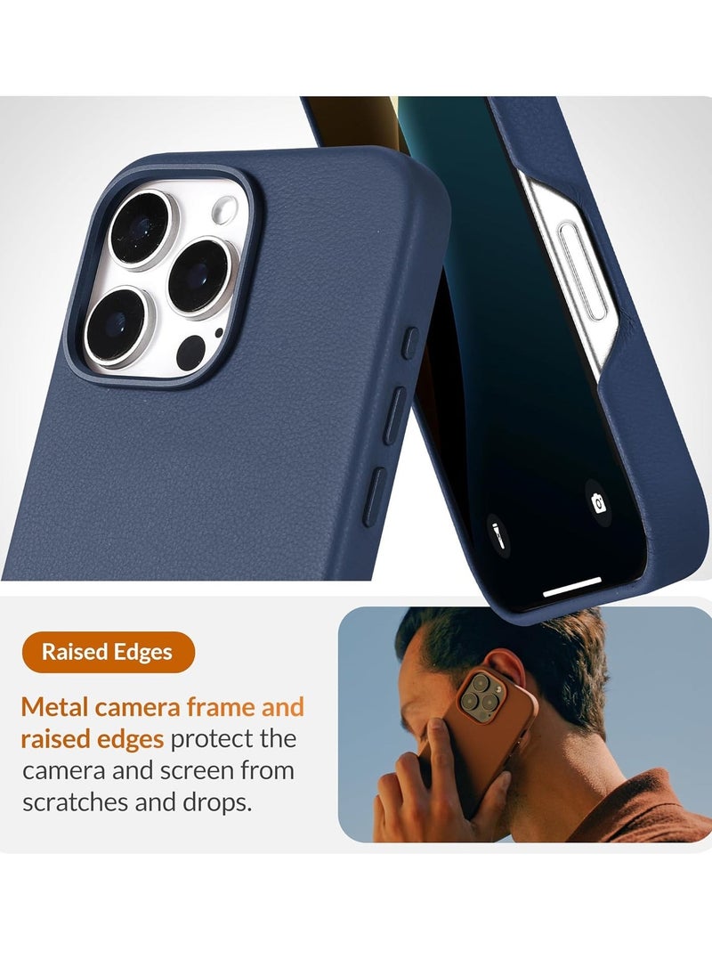 Raxoom Classic European Leather Phone Case for iPhone 16 Pro Max â€“ Azzurro Blue, Smoothens & Softens Over Time, Compatible with MagSafe - Image 4