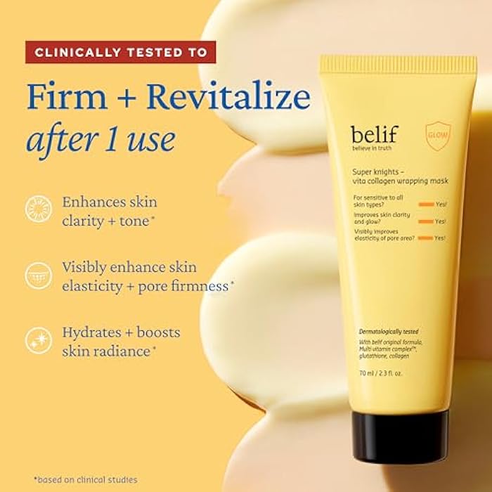belif Super Knights - Vitamin Collagen Wrapping Peel Off Facial Mask, Elasticity + Hydration, Pore Firmenss & Even Skin Tone, with Multi Vitamin Complex and Glutathione | Korean Skincare, 2.3 fl. oz - Image 5
