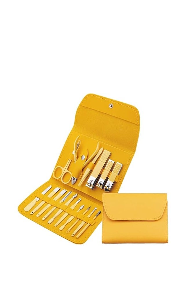 Manicure Set for Women, 16 Pcs Professional Pedicure Tools, Multi-Use Manicure Set with Leather Case, Manicure Set for Men and Women (Yellow) - Image 1