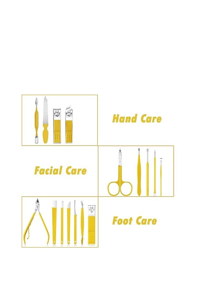 Manicure Set for Women, 16 Pcs Professional Pedicure Tools, Multi-Use Manicure Set with Leather Case, Manicure Set for Men and Women (Yellow) - Image 3