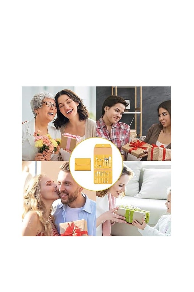 Manicure Set for Women, 16 Pcs Professional Pedicure Tools, Multi-Use Manicure Set with Leather Case, Manicure Set for Men and Women (Yellow) - Image 5