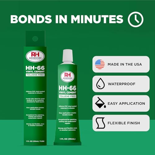 RH Adhesives لاصق فينيل خالي من التولوين HH-66، أنبوب 1 أونصة - لاصق فينيل، غراء أسمنت، غراء إصلاح، قوارب قابلة للنفخ، بطانة حمام السباحة، أقمشة، خيام، مظلات، حصائر، أغطية، مقاوم للماء، عالي القوة، لاصقات RH - Image 2