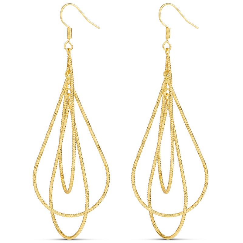 MILLA Teardrop Earrings - Designer Silver Statement Earrings or Gold Dangle Earrings for Women Trendy Upscale Sterling Silver Wire Dangly Earrings (Triple Teardrop/14K Gold Plated) - Image 1