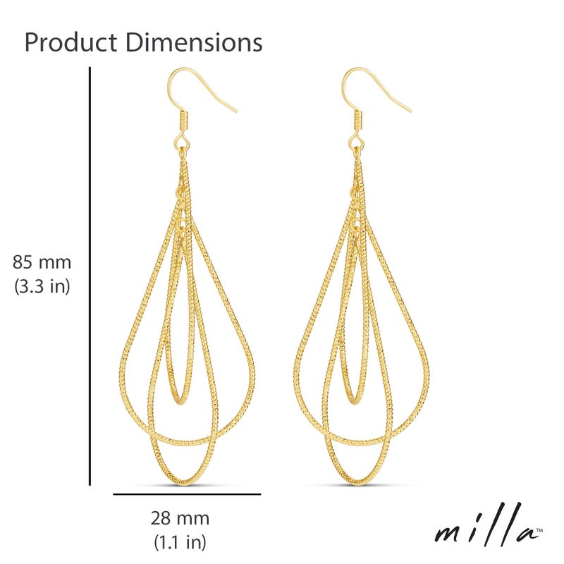 MILLA Teardrop Earrings - Designer Silver Statement Earrings or Gold Dangle Earrings for Women Trendy Upscale Sterling Silver Wire Dangly Earrings (Triple Teardrop/14K Gold Plated) - Image 3