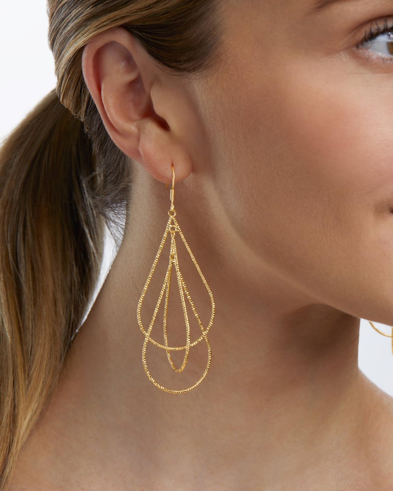 MILLA Teardrop Earrings - Designer Silver Statement Earrings or Gold Dangle Earrings for Women Trendy Upscale Sterling Silver Wire Dangly Earrings (Triple Teardrop/14K Gold Plated) - Image 4