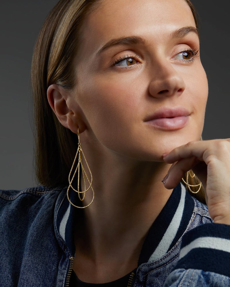 MILLA Teardrop Earrings - Designer Silver Statement Earrings or Gold Dangle Earrings for Women Trendy Upscale Sterling Silver Wire Dangly Earrings (Triple Teardrop/14K Gold Plated) - Image 2