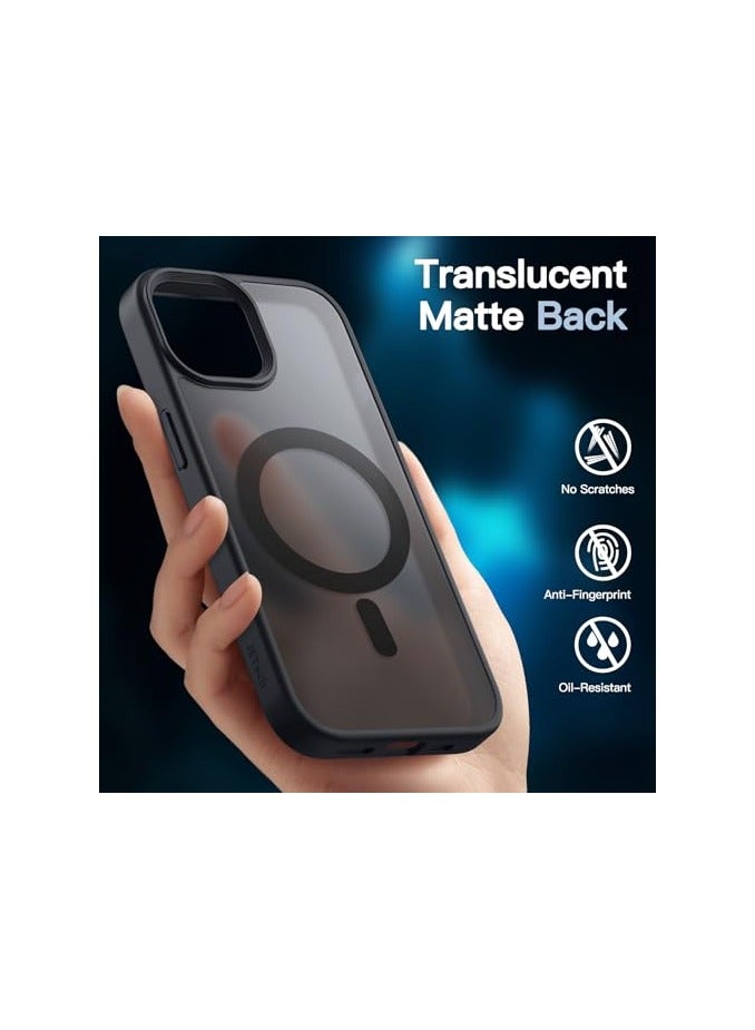 جي تيك حافظة JETech مغناطيسية 3 في 1 لهاتف iPhone 13 مقاس 6.1 بوصة مع واقي شاشة من الزجاج المقسى، متوافق مع MagSafe، غطاء هاتف خلفي شفاف غير لامع مقاوم للصدمات (أسود) - Image 3