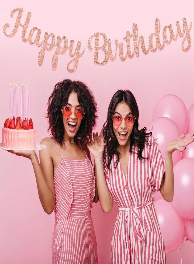 لافتة عيد ميلاد سعيد باللون الذهبي الوردي جاهزة للتعليق، لا تحتاج إلى تركيب، لتزيين حفلات النساء والرجال - Image 4