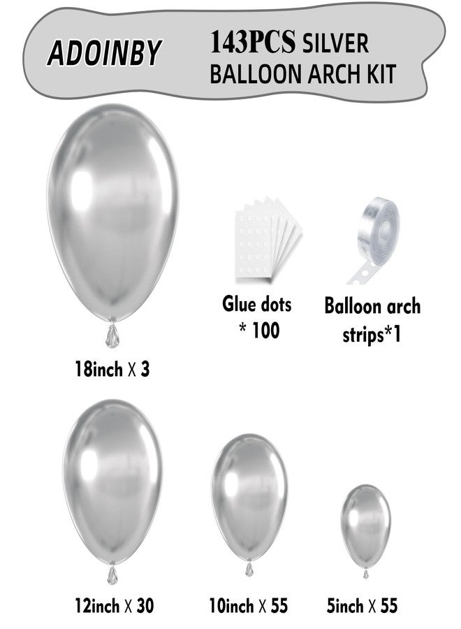 ADOINBY Silver Balloon Arch Kit, 143Pcs Chrome Metallic Silver Latex Balloon Garland kit, 18 12 10 5Inch Different Size Balloons for Wedding New Year Anniversary Baby Shower Birthday Party Decorations - Image 2
