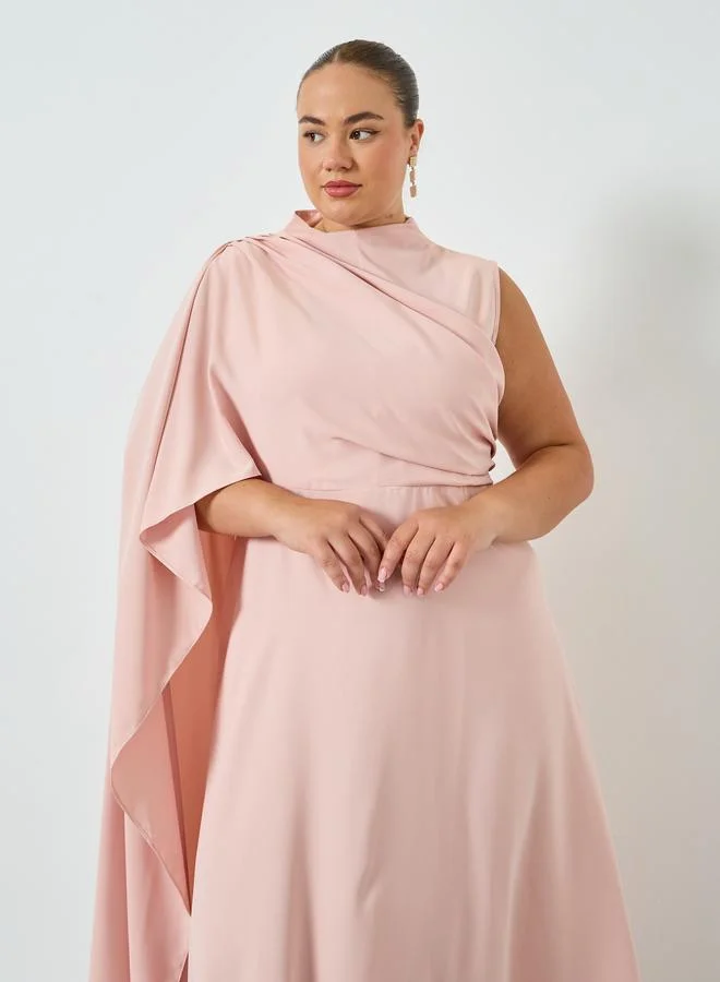 Styli Plus Size Pink Cape Long Sleeves A-Line Maxi Dress
