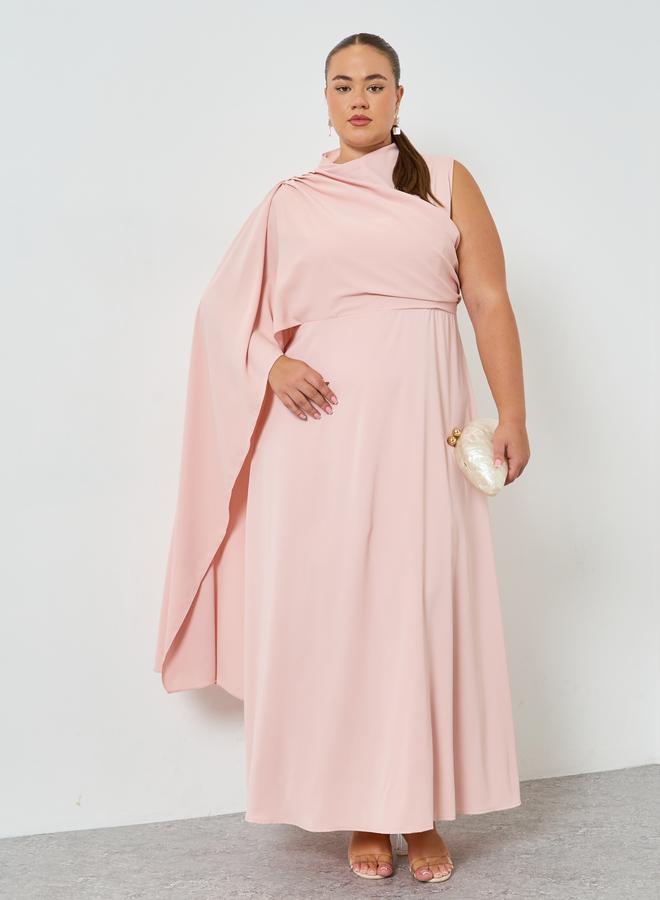 ستايلي فستان طويل مقاس كبير بتصميم كيب وأكمام طويلة - Image 3