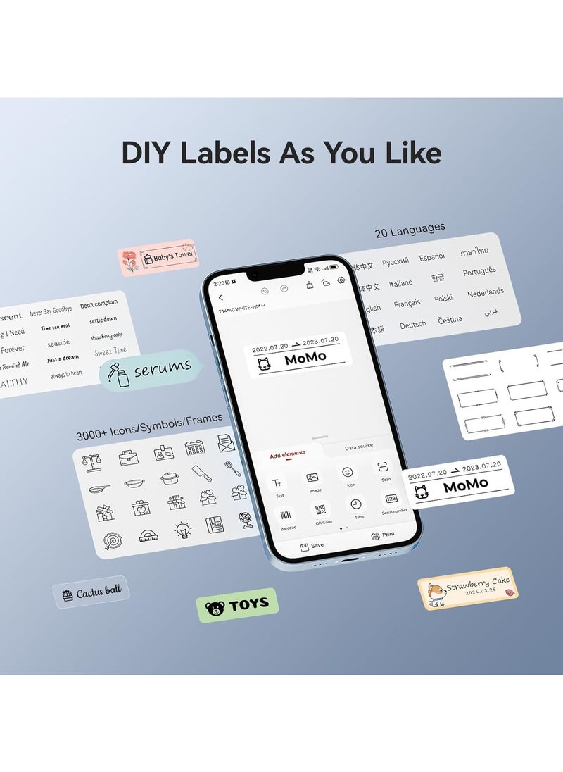NIIMBOT - Upgrade your organization game with the new D11-H label maker - now with 300dpi resolution. This portable thermal printer features Bluetooth connectivity and a 15mm printing width for all your label - Image 1