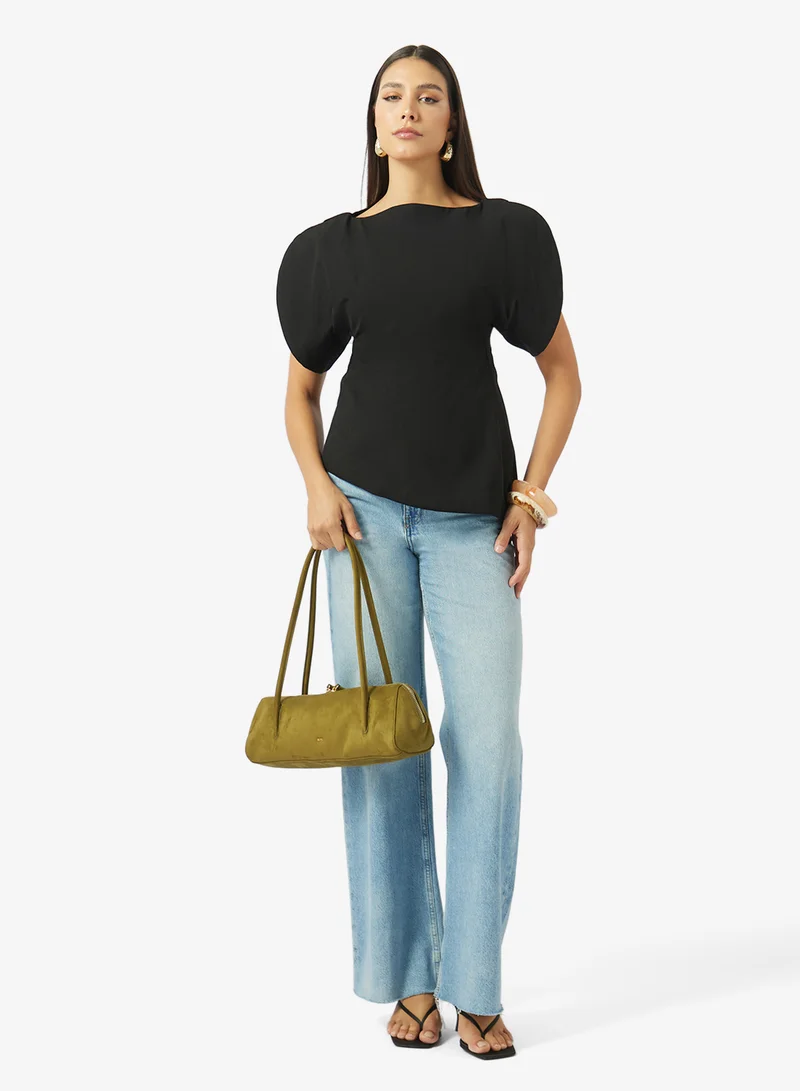 Ella  Puff Sleeve Blouse With Asymmetric Hem for Women | Best Price UAE