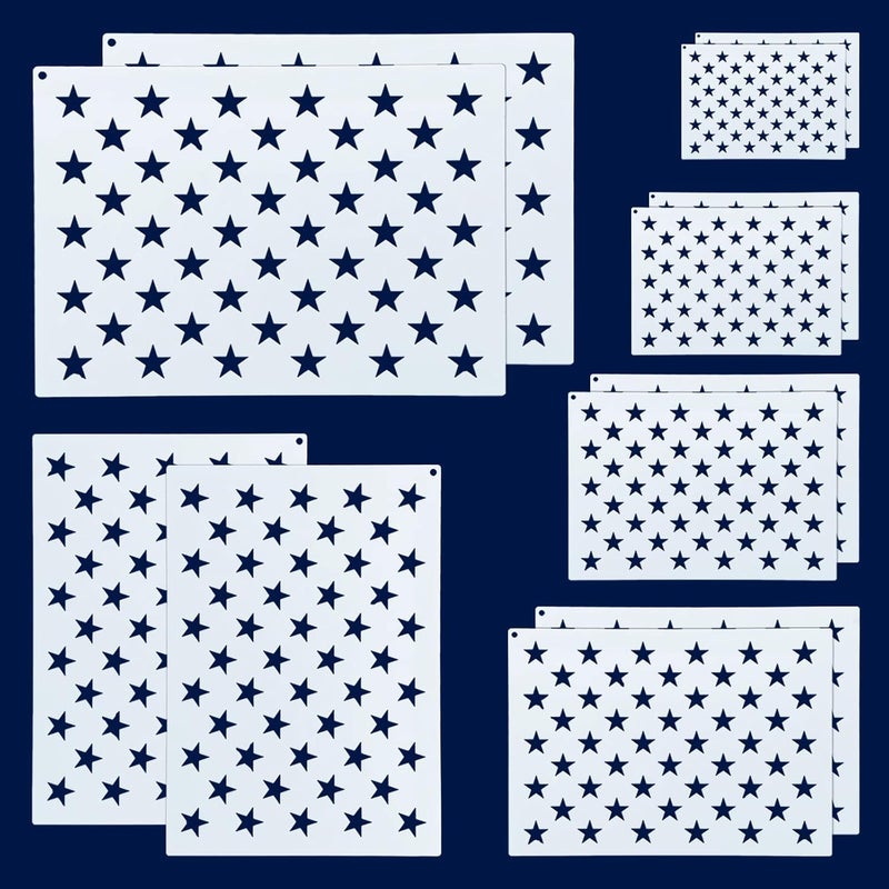 WISYOK 12 Pieces American Flag 50 Star Stencil Templates, 6 Sizes American Flag Templates, Ideal for DIY Crafts Design, Independence Day Project, American Flag Projects - Image 1