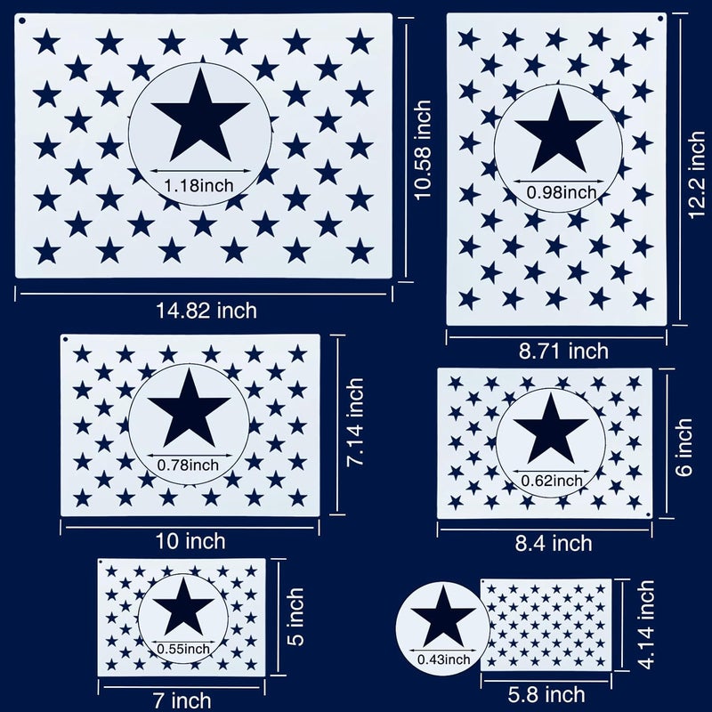 WISYOK 12 Pieces American Flag 50 Star Stencil Templates, 6 Sizes American Flag Templates, Ideal for DIY Crafts Design, Independence Day Project, American Flag Projects - Image 2