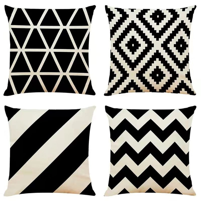 OYIMUA Set of 4 Boho Decorative Cushion Covers Black 16 x 16 Linen Geometric Throw Pillow Covers 40cm x 40cm Square Pillowcases for Outdoor Furniture Garden Bench Living Room Sofa Farmhouse Decor