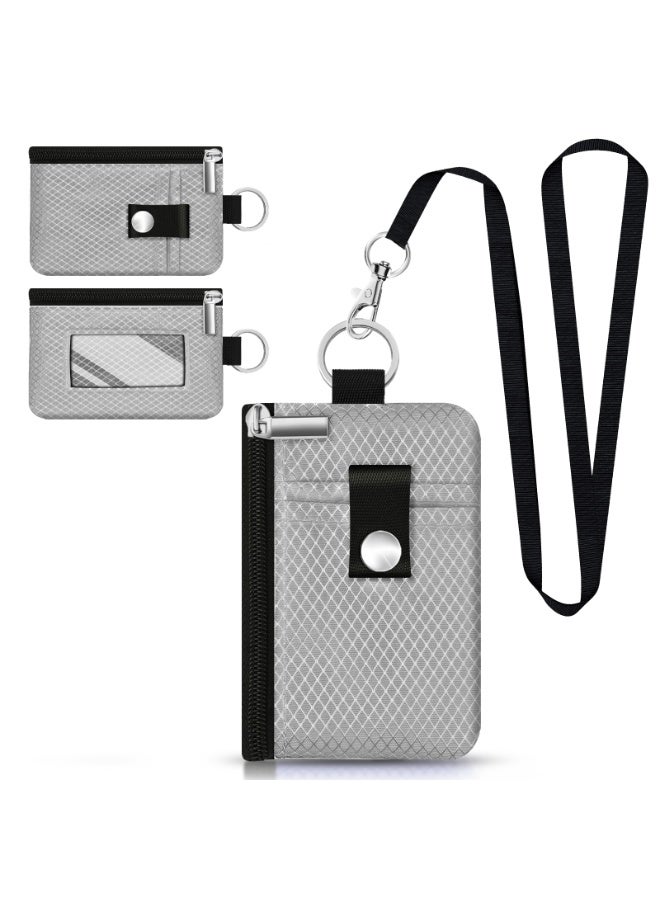 Minimalist RFID Blocking Small Wallet with ID Window,WaterResistant Zip Id Case Wallet with Lanyard Keychain for Cards,Cash,Travel,Women,Men - Image 1