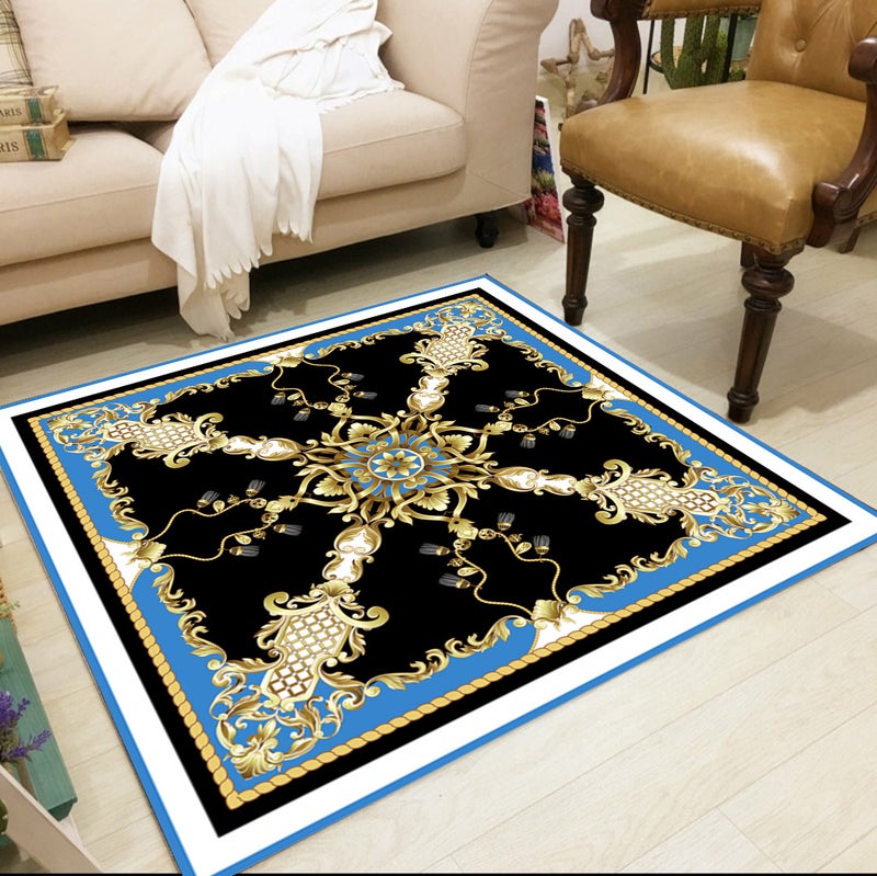 European Style Square Living Room Rug - Full-coverage Sofa Blanket, Washable and Customizable