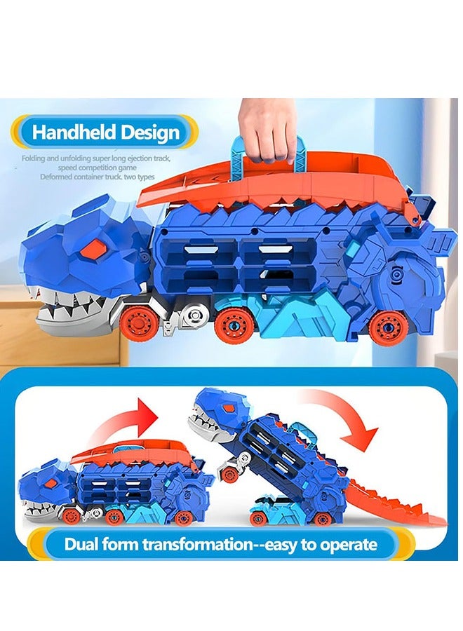Arabest 3 in1 Dinosaur Transport Truck Toys for 3+Years Old Boys,Carrier Truck with Foldable Sliding 25 Inchs Dual Race Track and 4 Metal Die-cast Cars,Transforms Into Standing T-rex,Ideal birthday Gift for Boys and Girls  - Image 5