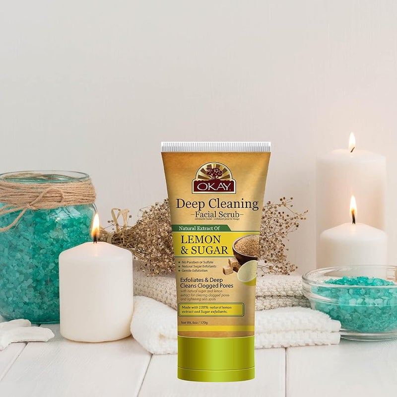 OKAY Oil Control Facial Scrub Exfoliator - Exfoliating Face Wash, Face Scrub for Women and Men, Moisturizing and Brightening, Leaves Skin Smooth and Clean, Paraben Free - Lemon, 6 Oz (Pack of 1) - Image 2