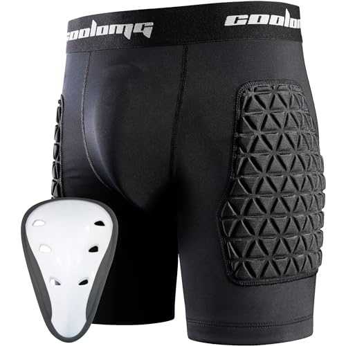 COOLOMG Youth Padded Sliding Shorts with Protective Cup Boys Baseball Compression Shorts Football Lacrosse Slider Black XL - Image 1