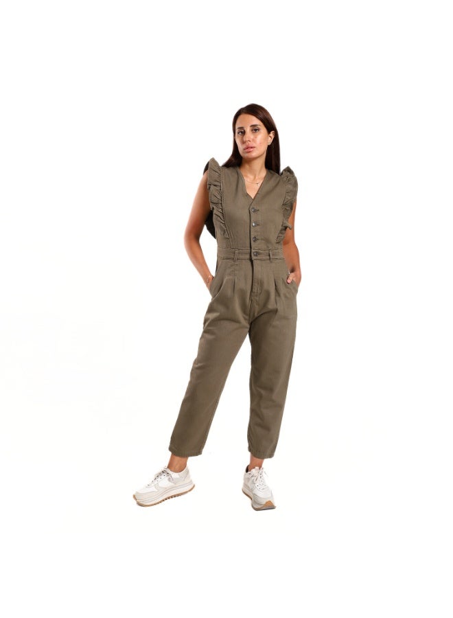 Coctail 9988-gabardine jumpsuit-olive  - Image 1