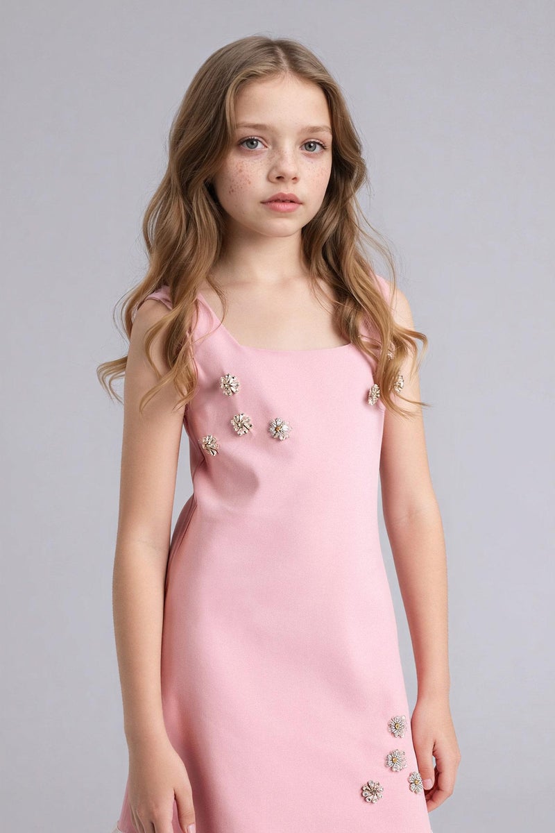 DeFacto Pink Girl Girl Strappy Stone Details Dress Casual - Image 4