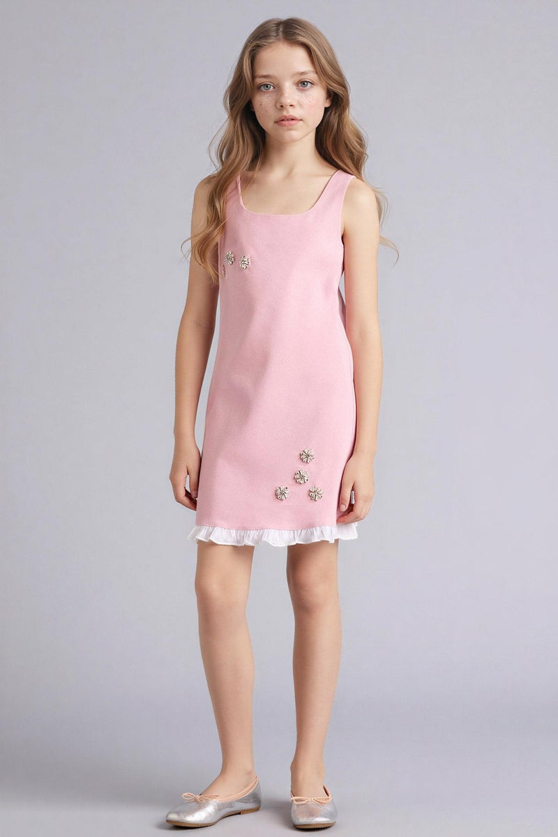 DeFacto Pink Girl Girl Strappy Stone Details Dress Casual - Image 2