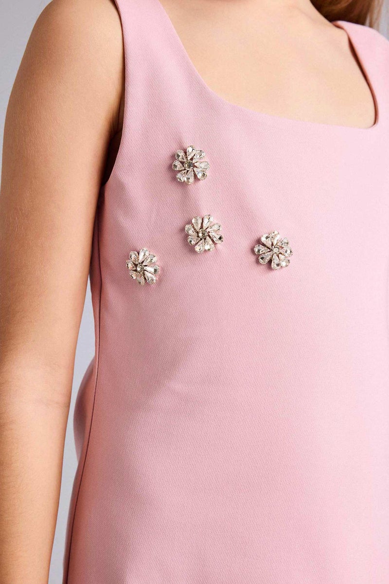 DeFacto Pink Girl Girl Strappy Stone Details Dress Casual - Image 3