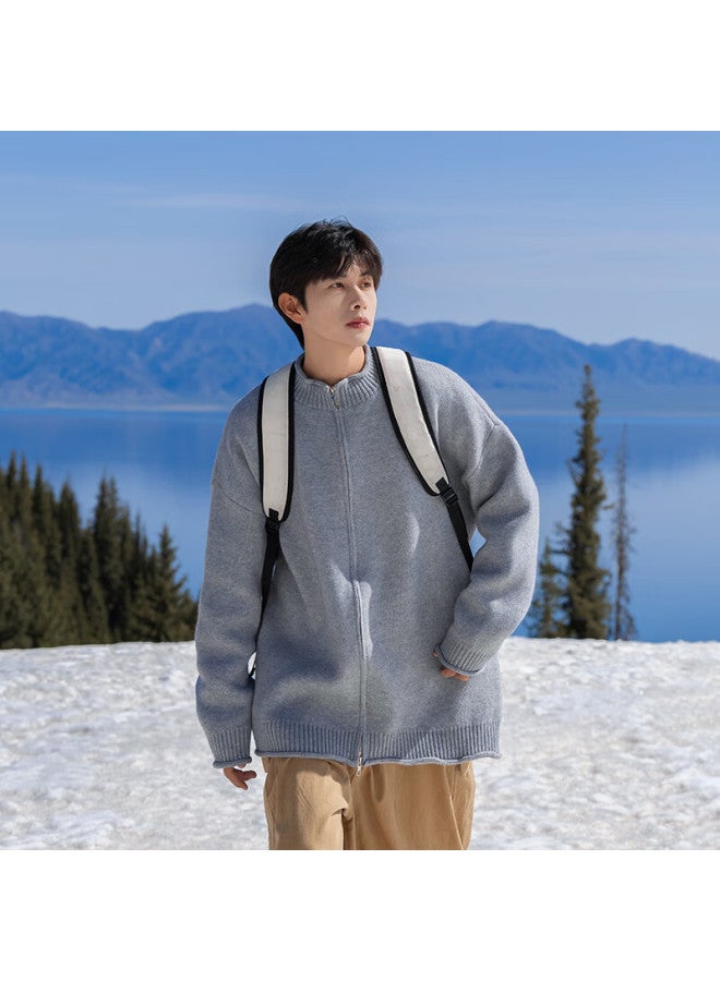 Izexx Men's Lightweight American Style Casual Double Zipper Crew Neck Cardigan Sweater Zwm86 Light Gray L - Image 5