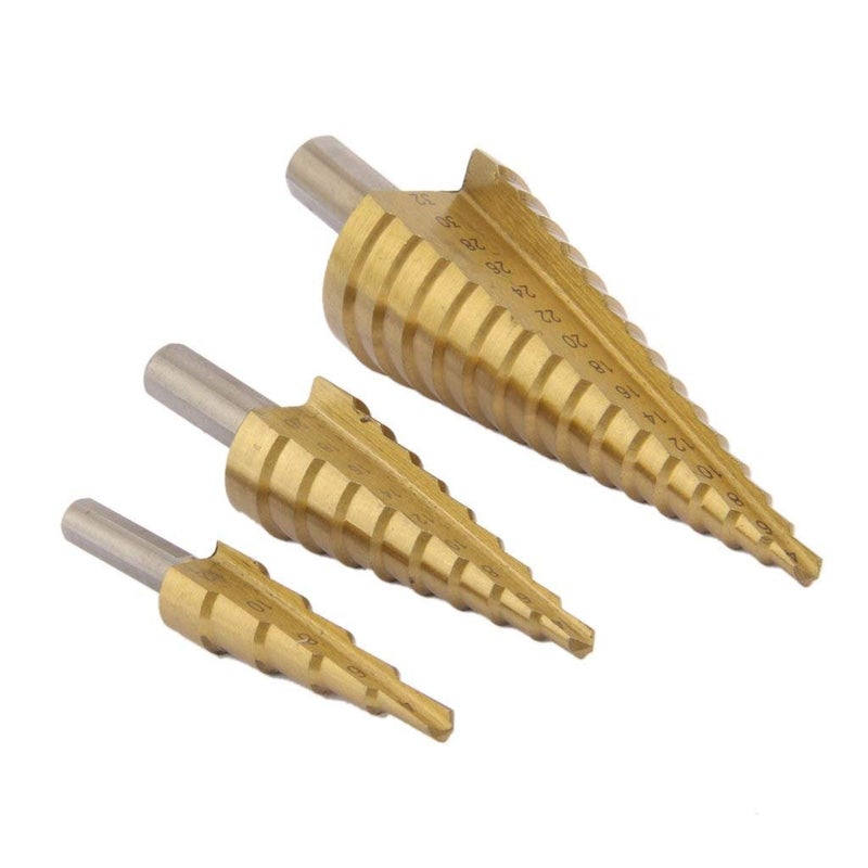 HSB  SHB 3X Large HSS Steel Step Cone Drill Titanium Bit Set HighSpeed Steel Hole Cutter with Titanium Coating Sizes 412mm 420mm 432mm for Metal Wood and Plastic Drilling  - Image 5