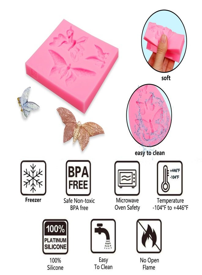 Muyulin Butterfly Fondant Silicone Molds, 4 Packs Butterfly Silicone Chocolate Molds for Cake Decoration Pan Cupcake Toppers Epoxy Resin Polymer Clay - Image 3