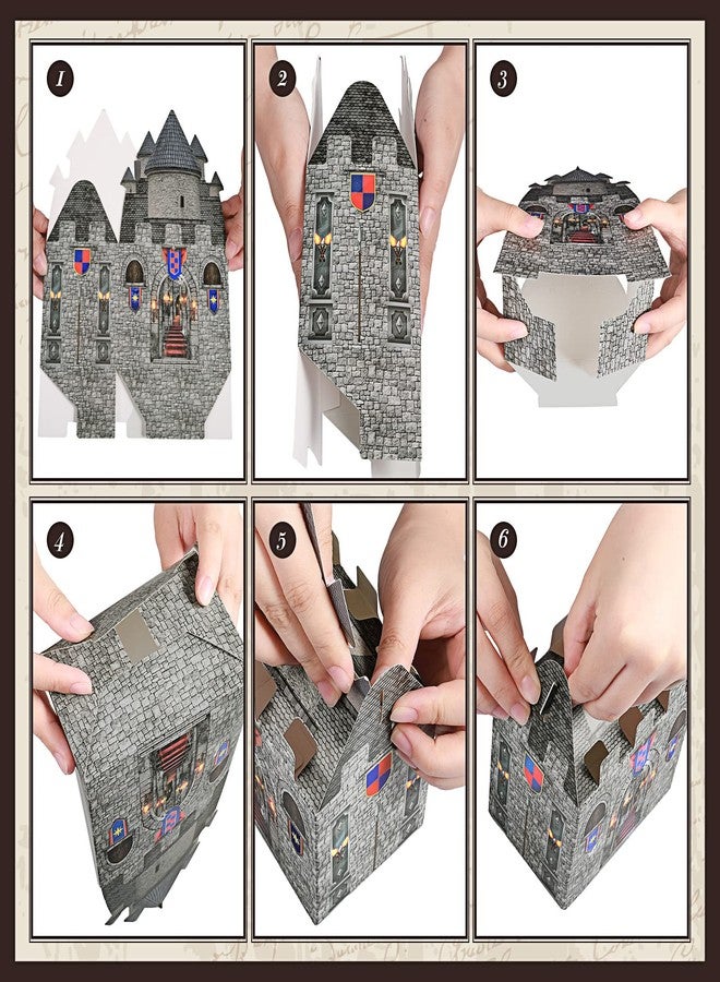 TaoBary 24 Pieces 8 x 5 x 3 Inches Medieval Castle Box Cardboard Castle Halloween Knight Theme Party Supplies DIY Box for Mardi Gras Medieval Party Birthday Centerpiece - Image 3