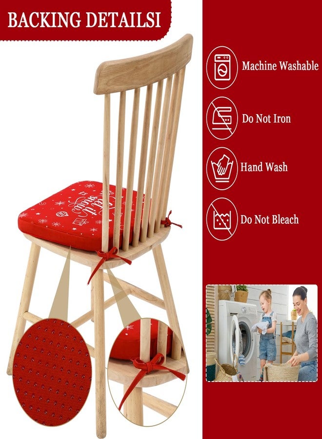 Barydat مجموعة باريدات من 4 أغطية وسائد كراسي عيد الميلاد، مقاس 16 × 17 بوصة، أغطية وسائد مقاعد كراسي من الكتان على شكل حرف U مع أربطة، أغطية وسائد حمراء وبيضاء لتزيين كراسي الطعام في عطلة عيد الميلاد - Image 5