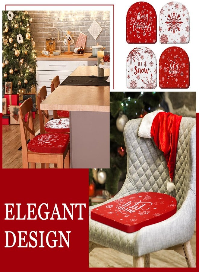 Barydat مجموعة باريدات من 4 أغطية وسائد كراسي عيد الميلاد، مقاس 16 × 17 بوصة، أغطية وسائد مقاعد كراسي من الكتان على شكل حرف U مع أربطة، أغطية وسائد حمراء وبيضاء لتزيين كراسي الطعام في عطلة عيد الميلاد - Image 4