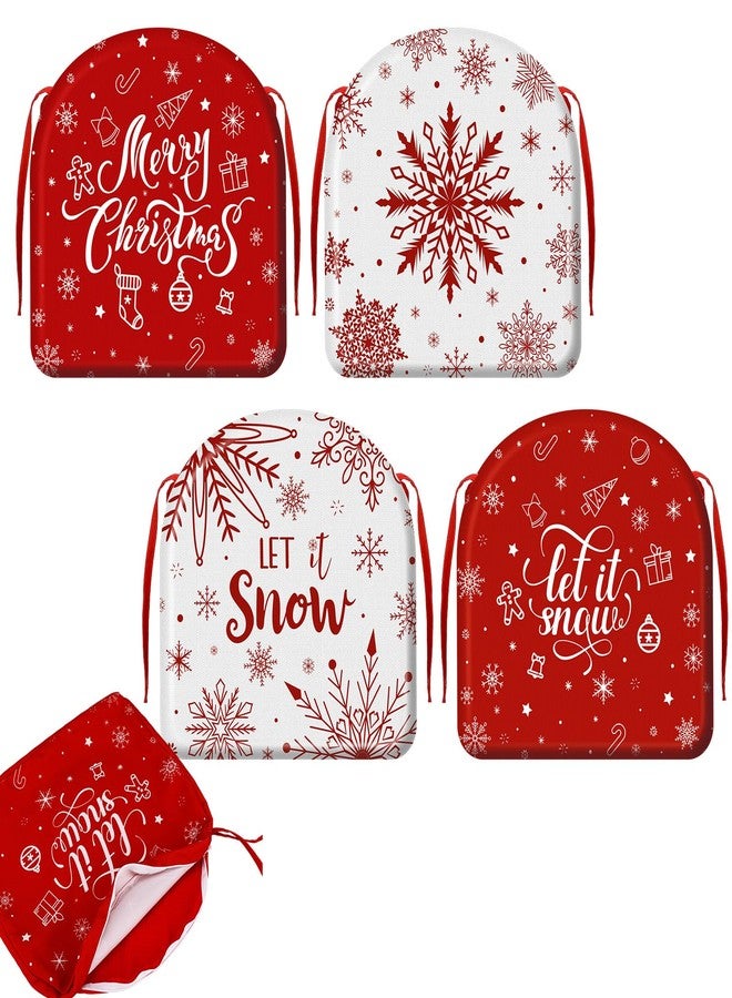 Barydat مجموعة باريدات من 4 أغطية وسائد كراسي عيد الميلاد، مقاس 16 × 17 بوصة، أغطية وسائد مقاعد كراسي من الكتان على شكل حرف U مع أربطة، أغطية وسائد حمراء وبيضاء لتزيين كراسي الطعام في عطلة عيد الميلاد - Image 1