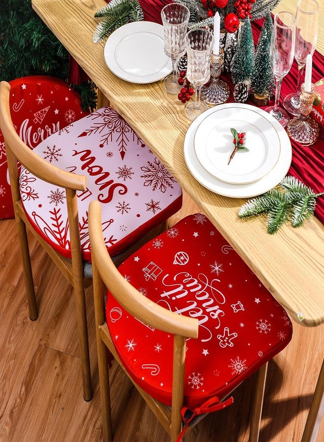 Barydat مجموعة باريدات من 4 أغطية وسائد كراسي عيد الميلاد، مقاس 16 × 17 بوصة، أغطية وسائد مقاعد كراسي من الكتان على شكل حرف U مع أربطة، أغطية وسائد حمراء وبيضاء لتزيين كراسي الطعام في عطلة عيد الميلاد - Image 3