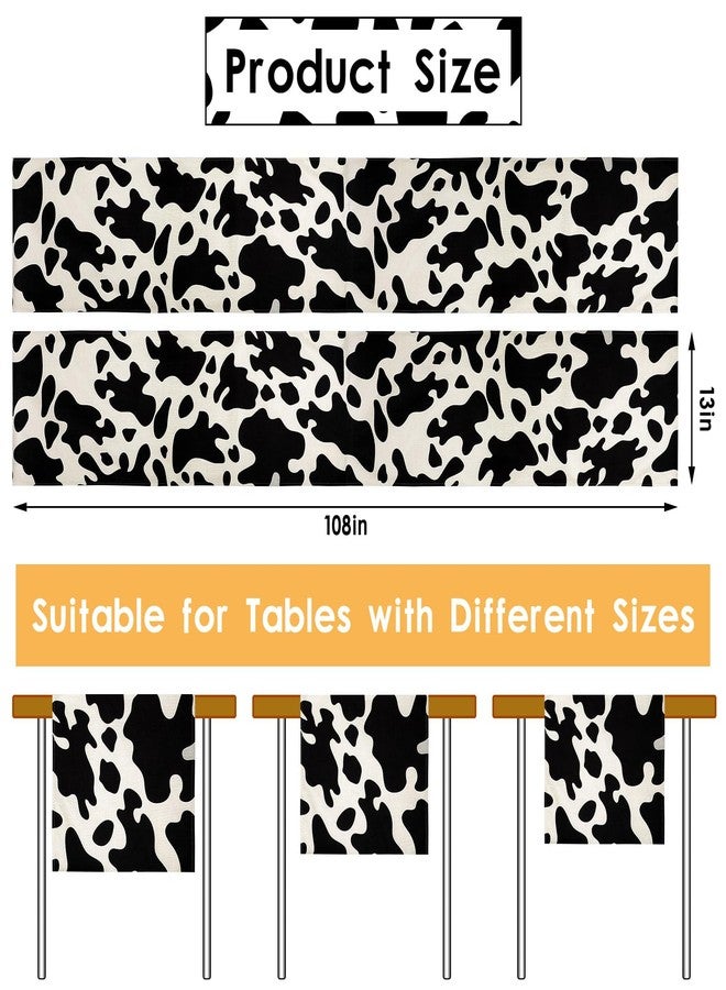 كينغدير قطعتان من مفرش طاولة من الكتان بنقشة البقر، مفرش طاولة من جلد البقر باللونين الأسود والأبيض، مفارش طاولة بنقشة البقر للحفلات، ديكورات طاولة المطبخ المنزلية ذات الطابع الغربي، ديكورات طاولة رعاة البقر (13 × 108 بوصة) - Image 2