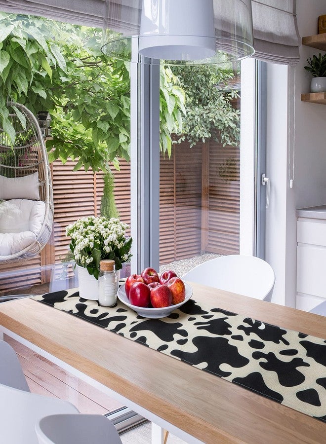 كينغدير قطعتان من مفرش طاولة من الكتان بنقشة البقر، مفرش طاولة من جلد البقر باللونين الأسود والأبيض، مفارش طاولة بنقشة البقر للحفلات، ديكورات طاولة المطبخ المنزلية ذات الطابع الغربي، ديكورات طاولة رعاة البقر (13 × 108 بوصة) - Image 5