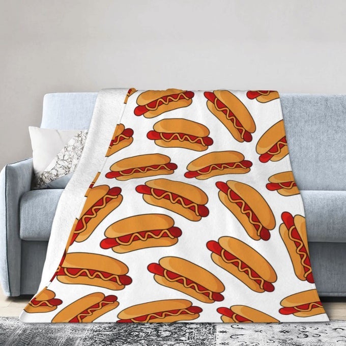 HOT DOG FOOD THROW BLANKET SUPER SOFT WARM BED BLANKETS FOR COUCH BEDROOM SOFA OFFICE CAR ALL SEASON COZY FLANNEL PLUSH BLANKET FOR GIRLS BOYS ADULTS 60X50