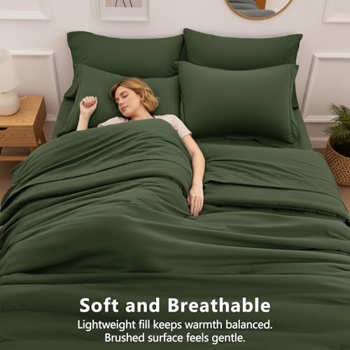 HIMEET King Size Comforter Set - 7 Pieces Bed in a Bag King, Luxury Comforter Set with Sheets for All Season, Bed Set with Comforter, Flat Sheet, Fitted Sheet, Pillowcases & Shams, Olive Green - Image 4
