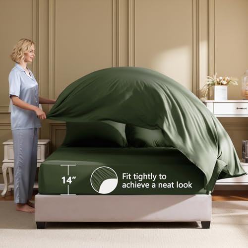 HIMEET King Size Comforter Set - 7 Pieces Bed in a Bag King, Luxury Comforter Set with Sheets for All Season, Bed Set with Comforter, Flat Sheet, Fitted Sheet, Pillowcases & Shams, Olive Green - Image 5