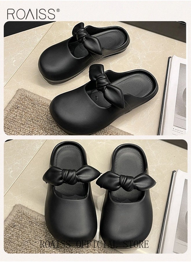 roaiss Super Soft Slip on Loafers for Women with Bow Decor Cute Closed Toe Anti Slip Flats Sandal Comfy and Breathable Versatile Slippers for Girls for Vacation Beach or Outdoors Activity  - Image 4