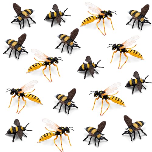 RoundFunny 20 Pcs Honey Bee Figurine Realistic Animal Bee Figurine Set Various Bees Model Fake Bees Early Educational Insect Garden Creatures Collection for Project Cake Topper Birthday - Image 1