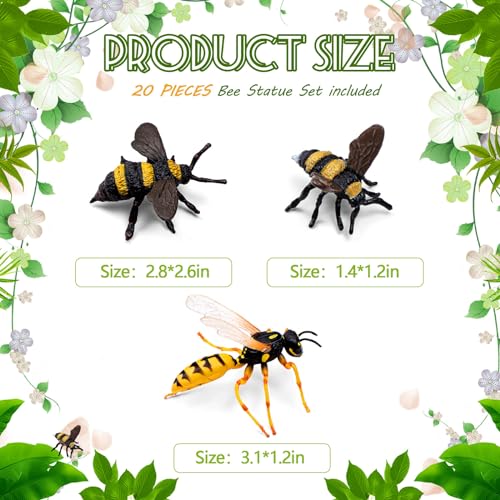RoundFunny 20 Pcs Honey Bee Figurine Realistic Animal Bee Figurine Set Various Bees Model Fake Bees Early Educational Insect Garden Creatures Collection for Project Cake Topper Birthday - Image 5