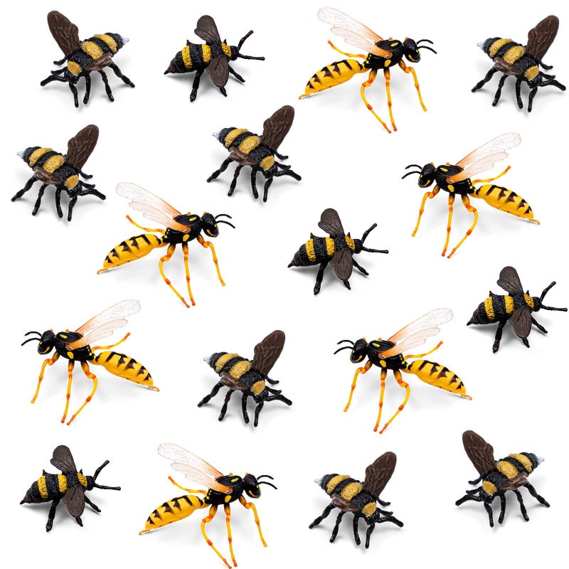 RoundFunny 20 Pcs Honey Bee Figurine Realistic Animal Bee Figurine Set Various Bees Model Fake Bees Early Educational Insect Garden Creatures Collection for Project Cake Topper Birthday - Image 3